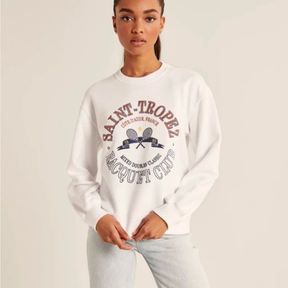 White Saint-Tropez Crewneck by Abercrombie and Fitch | X-Large